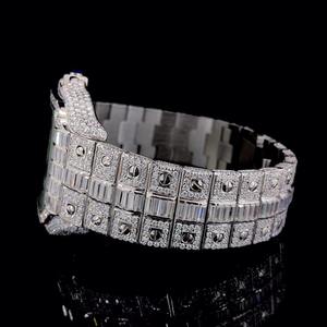 Montre-bracelet à quartz de luxe pour homme en acier inoxydable, cadran squelette glacé, bracelet entièrement serti de diamants baguette, édition limitée, tendance - Product Image 2