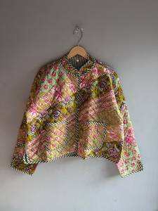 <b>Quilted</b> Cotton <b>Jacket</b> Women Floral <b>Pattern</b> Mandarin Collar Full Sleeve Patch Pocket Autumn Regular Length Woven Fabric GIFT - Product Image 1