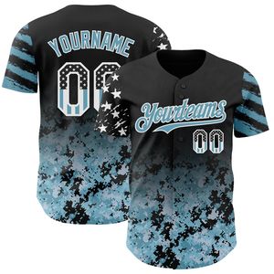 Camiseta de Béisbol Personalizada Negra con Bandera de EE. UU., Camuflaje Blanco con Degradado Rosa Medio, Estrellas y Rayas, Dos Tonos, Auténtica 100% - Product Image 4