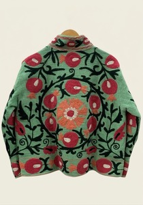 Blouson vert brodé à la main à motifs floraux pour femme, col montant ouvert, veste en coton à séchage rapide, style bohème printanier, manches longues TNT - Product Image 2