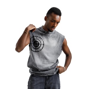 Vintage Acid Wash Sleeveless T Shirt Custom Screen Print Cropped Washed Summer Tank Tops Breathable Lightweight <b>No</b> Sleeve Jersey - Product Image 2