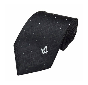 Cravate noire personnalisée Master Mason Blue Lodge à motif carré, compas et pois, vente en gros - Product Image 1