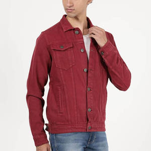 Veste en jean rouge personnalisée style camionneur, vente en gros, poches à rabat sur la poitrine, fermetures à boutons, col ouvert, tenue de travail décontractée, OEM, approvisionnement en vrac aux États-Unis - Product Image 2