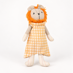 Peluche de León de Algodón con Ribete de Mohair Naranja y Vestido de Cuadros, Asiento de Suelo, Manta de Confort para Bebé, Bordado de Cumpleaños - Product Image 2