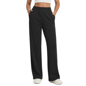 <b>Women's</b> High Waist Wide Leg Fleece <b>Workwear</b> Pants Polyester/Cotton Breathable Full Length Solid Color Elastic Waist Zipper Fly - Product Image 4