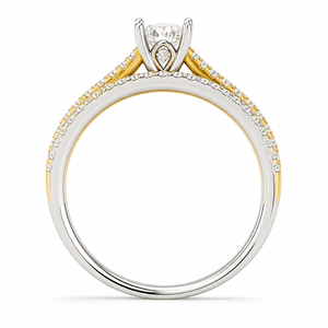 Anillo de compromiso de lujo con diamantes de varias filas, piedra central certificada IGI, banda dividida de oro bicolor con pavé, OEM ODM, para aniversario o fiesta - Product Image 2