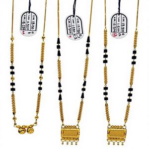 22K Solid Gold Bridal Mangalsutra <b>Necklace</b> with Intricate Rectangular Pendant and Black Bead Detailing for Women - Product Image 1