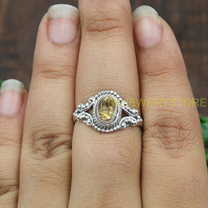 Anillo de Plata de Ley 925 con Citrino, Diseño de Filigrana Vintage Hecho a Mano, Anillo Ovalado con Gema, Joyería de Piedra de Nacimiento para Mujer, Proveedor Mayorista - Product Image 4