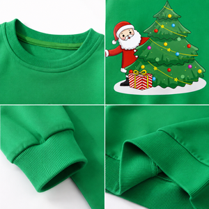 Pull-over en tricot pour enfants, motif de Noël, col rond, imprimé vert sapin et Père Noël, manches longues, 100% coton, coupe-vent, sweat-shirt décontracté pour l'hiver - Product Image 4