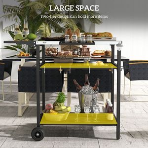 Carrello da Cucina Portatile Moderno per Esterni, Piano in Acciaio Inossidabile Nero, Doppio Ripiano, Realizzato in Legno MDF per Avventure Culinarie e Isola BBQ - Product Image 6