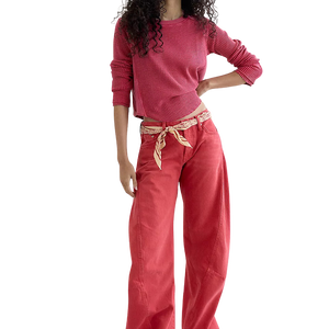 Custom Logo 100% Cotton Thermal Women <b>Red</b> Waffle Knit Long Sleeve <b>Crop</b> <b>Top</b> Crew Neck Slim Fit Casual Spring Summer Women Tshirts - Product Image 3