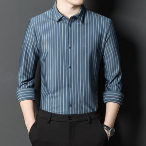 เสื้อเชิ้ตผู้ชายลายทาง แขนยาว ปกคอปก ติดกระดุม ผ้าฝ้าย สำหรับธุรกิจและสำนักงาน - Product Image 2
