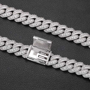 Collar de Cadena de Eslabones Unisex de Plata 925 Chapado en Oro de 18K con Moissanita, Corte Brillante Redondo, Engaste de Garra, Estilo Hiphop, Uso Diario - Product Image 4