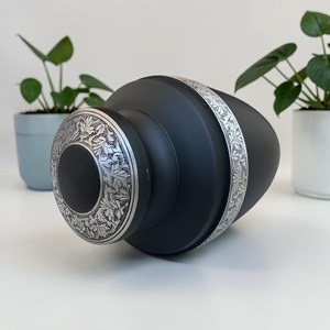 Black Aluminum Cremation Urn with Engraved Silver Band | Elegant <b>Memorial</b> <b>Keepsake</b> Urn - Product Image 4