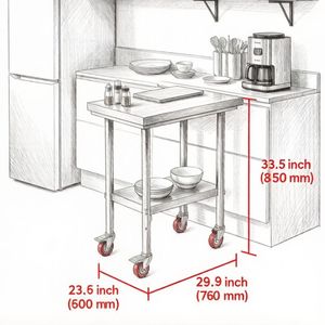 Elegante Tavolo da Lavoro in Metallo Regolabile in Altezza con Ripiano per Isole e Carrelli da Cucina - Product Image 3