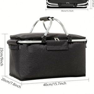 Panier de pique-nique isotherme pliable en tissu Oxford avec doublure en aluminium épaisse pour le camping en plein air et le rangement - Product Image 3