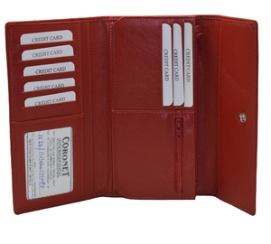 Women Genuine Leather Long Wallet Slim Button Closure Minimalist Clutch RFID Blocking Daily Use <b>Red</b> Polyester Lining - Product Image 3