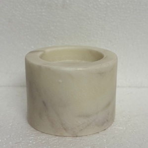 Vintage Collection Small White Natural Marble Handmade Oval Shape Silk Screen Printed <b>Tea</b> <b>Light</b> Holder Metal Bottom AH Creations - Product Image 1