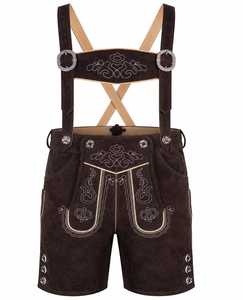 <b>Men's</b> Bavarian Vintage <b>Leather</b> Material High Waist Embroidered Floral Pattern Breathable Button Fly Bermuda Length Casual <b>Shorts</b> - Product Image 1