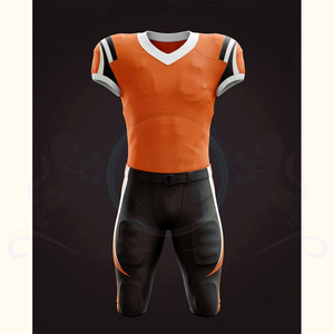 Ensemble d'uniformes de football américain pour hommes, orange et noir, manches courtes, col en V, jersey sublimé ajusté, pantalon respirant - Product Image 3
