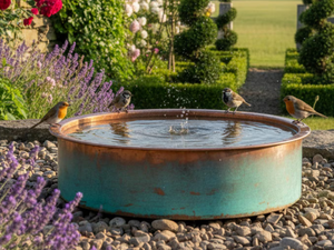 Bain d'oiseaux classique en métal pour jardin, patio, design élégant, base robuste, attirant les oiseaux, avec bassin de rétention d'eau. - Product Image 3