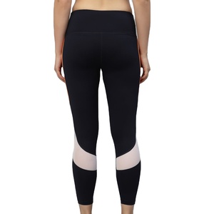 High Waisted Color Blocked Yoga <b>Leggings</b> With Side Stripe And Contrast Stitch Ankle-Length Pants Spandex <b>Nylon</b> Four-Way Stretch - Product Image 2