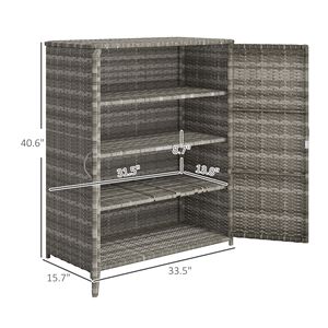 Armadio da Esterno in Rattan Grigio Misto con 4 Ripiani e 2 Ante per Conservazione Asciugamani da Giardino e Piscina - Product Image 3