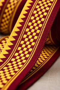 Ruban Jacquard Ethnique 35mm Rouge et Jaune, Bordure Décorative Tissée pour Saree, Vêtements et Emballages – Fournisseur d'Accessoires Textiles - Product Image 2