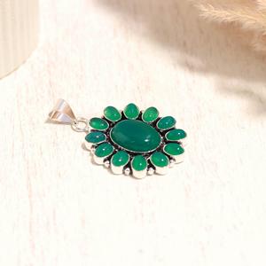 Green Onyx Chakra Pendant | Sterling Silver Gemstone <b>Necklace</b> | Spiritual Healing Jewelry - Product Image 1