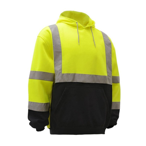 <b>Men's</b> High Visibility Fleece Hoodie Reflective Stripes Workwear Style Autumn Wear Breathable <b>Pullover</b> <b>Jacket</b> - Product Image 1