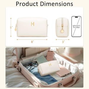 Borsa per il Trucco Personalizzata con Iniziali, Regalo per Damigelle, Borsa Cosmetica in Pelle PU Impermeabile da Viaggio - Product Image 3