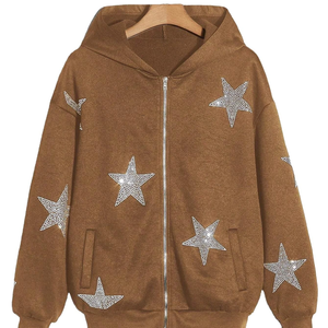 Sudadera con Capucha de Punto Casual para Mujer, de Alta Calidad, Personalizada con Pedrería, Manga Larga, con Logotipo Frontal, Estilo Urbano - Product Image 1