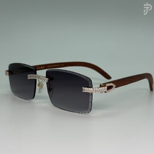 Gafas de Sol de Lujo con Lentes Negros Oscuros, Diseño Hip Hop con Cristales Baguette y Baño de Rodio, para Unisex - Product Image 2