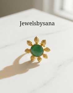 Anillo Ajustable de Latón Dorado Vintage con Piedra, Hecho a Mano, Banda Abierta para Mujer, Regalo - Product Image 5