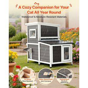 Casetta per Gatti in Legno a 2 Piani per Esterni, Rifugio Invernale Rialzato per 3 Gatti Randagi con Finestra Trasparente, Arredamento per Animali Domestici da Interno - Product Image 4