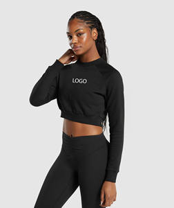 Sweat-shirt court noir pour femme, 100% coton, 360 GSM, molleton français, col rond, manches longues, streetwear d'hiver, logo personnalisé - Product Image 5