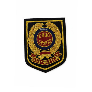 Custom 3D Gold Bullion Embroidered Shield Shape <b>Sew</b>-On Badge with Beads and Safety <b>Pin</b> Premium College Uniform Emblem - Product Image 1