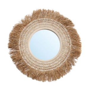 Espejo de Pared Redondo Tejido a Mano Personalizado con Flecos de Ratán, Espejo Decorativo Colgante, Decoración Bohemia Náutica y de Playa - Product Image 1