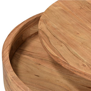 Mesa de centro con almacenamiento, diseño moderno, esencial para la sala de estar, madera maciza de acacia, tapa redonda, patas cónicas tipo horquilla. - Product Image 6