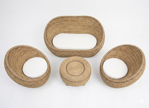 Best Selling Latest Design Natural Indonesian Furniture Abaca Wicker Living Set Consists of 1 <b>Table</b> and 3 Chairs - Product Image 3