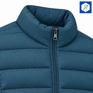 Veste matelassée bleue pour homme, col montant, fermeture éclair, coupe-vent, manteau d'hiver décontracté, coupe régulière, extérieur en polyester - Product Image 3