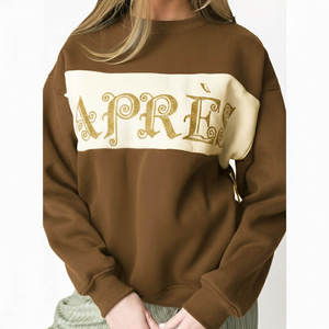 Sweat-shirt col roulé jaune pour femme, imprimé lettres personnalisées, en coton tricoté, vêtement d'automne, 100% coton doux, coupe oversize à col montant pour femme - Product Image 2