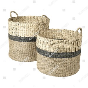 Panier de rangement rond rustique en jonc de mer écologique, lot de 2 ou 3, naturel, pour la maison et la lessive, vente en gros directe usine - Product Image 4