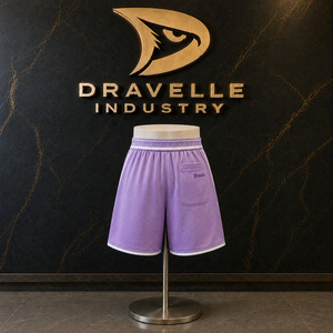 Shorts en maille lavande personnalisés pour hommes, style Y2K, baggy, streetwear, avec imprimé étoile en strass et ceinture jacquard - Product Image 2