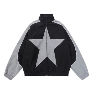 Men's Y2K <b>Star</b> Print Oversized Casual <b>Jacket</b> with Stand Collar Woven Fabric Waterproof & Eco-Friendly Spring Windbreaker - Product Image 5