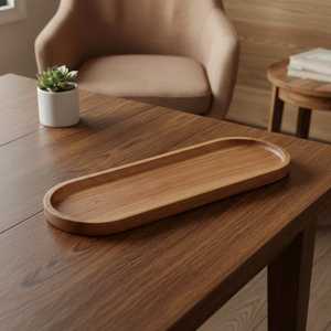 Japanese Wooden Serving Tray Oval Solid Wood Dessert & Tea Plate Wooden Oval Tray Handmade Minimalist Design Decorative - Product Image 1