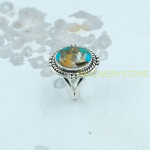 Bague en turquoise bleue, bague en argent sterling 925, bague de déclaration au design artisanal pour femme, bijoux en turquoise - Product Image 6