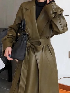 Ventes en gros de manteaux longs en cuir de vachette pour femmes, vestes en cuir de mouton pour femmes, manteaux longs en cuir véritable pour femmes, mode d'hiver - Product Image 2