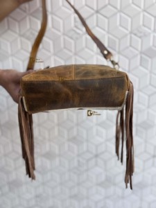 Sac fourre-tout en cuir véritable à franges, motif western, sculpté à la main, style bohème vintage, fait main, en cuir de cheval, multi-usages - Product Image 5