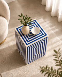 Blue White Resin Side <b>Table</b> <b>Cube</b> End <b>Table</b> Decorative Accent <b>Table</b> for Living Room Bedroom Hotel - Product Image 2